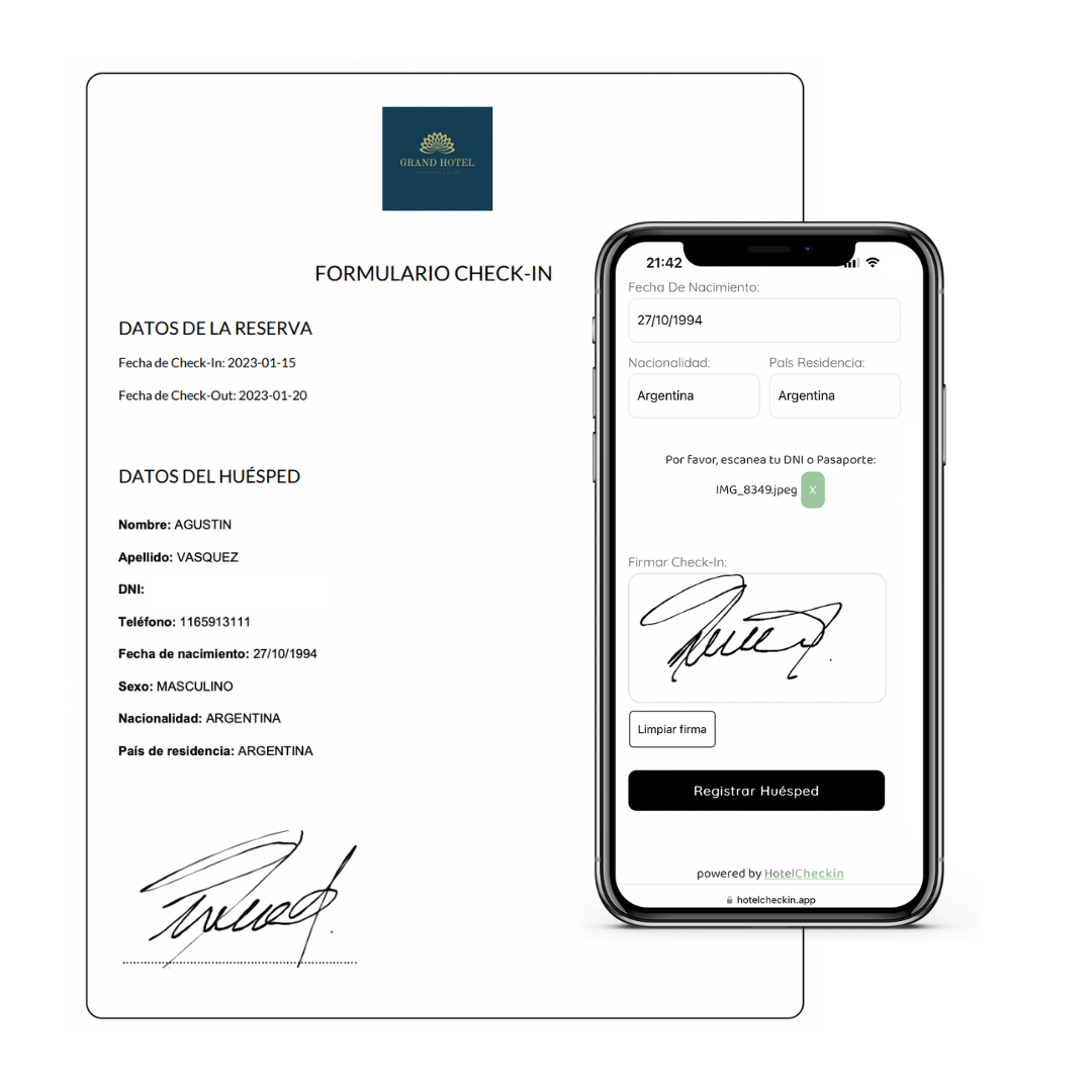 Formulario check-in con firma digital